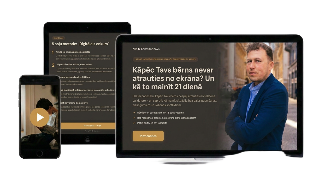 Tiešsaistes kursa mokaps — klēpjdators un viedtālrunis